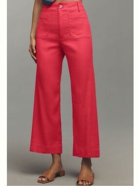 NWT Anthropologie Maeve The Colette Linen Blend Crop Wide-Leg Pants in Geranium